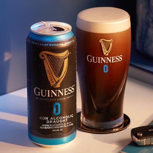 Guinness 0 Zero 6 Pack Non-Alcoholic Draught Stout Beer | 14.9oz Cans | Alcohol-Free Brew