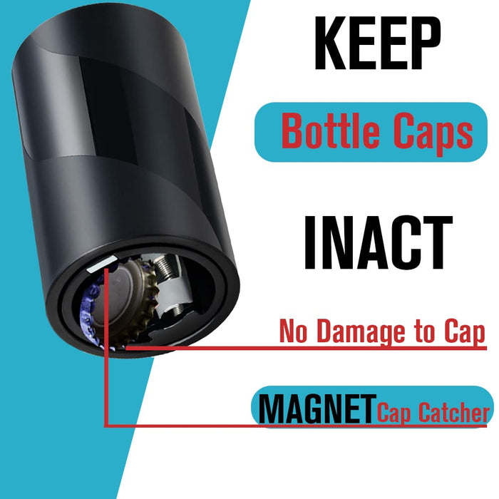 2 PACK Push Down-Pop Off Beer Bottle Opener with Magnetic Cap Catcher No Damage to Caps,Automatic Decapitator Beer/Soda Magnet Bottle Top Openers,One-Hand Easy/Funny Open,Cool Bartender Tools (Black)