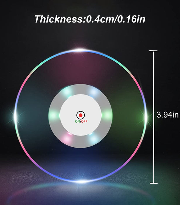10 PCS Colorful LED Coasters for Drinks, Ultra-Thin LED Luminous Coaster Cocktail Coaster, Non-Slip & Waterproof Transparent Bar Beer Beverage Coasters w/ 10 PCS Extra Batteries for Club Party Wedding