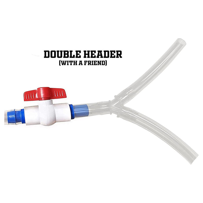 Beer Bong Tube and Funnel - with Valve, Optional Single or Double Header Y-Attachment, 5 Interchangeable Mouthpieces, Shotgun Keychain Tool - Kink-Free Hose for Bierstick Beerbong (Blue)