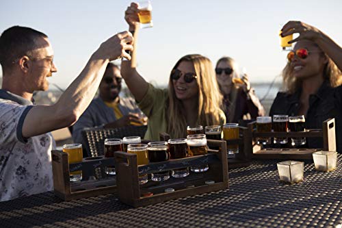 LEGACY - a Picnic Time Brand Craft Beer Flight Set, Beer Glasses Set, Gifts For Beer Lovers, (Acacia Wood)