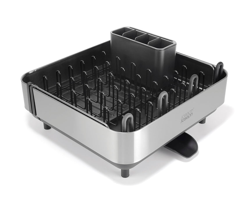 Joseph Joseph Extend Steel Plus Extendable Dish Rack Steel, Small to Large Dish Drainer with Wine Glass Holder & Drain Spout, Black