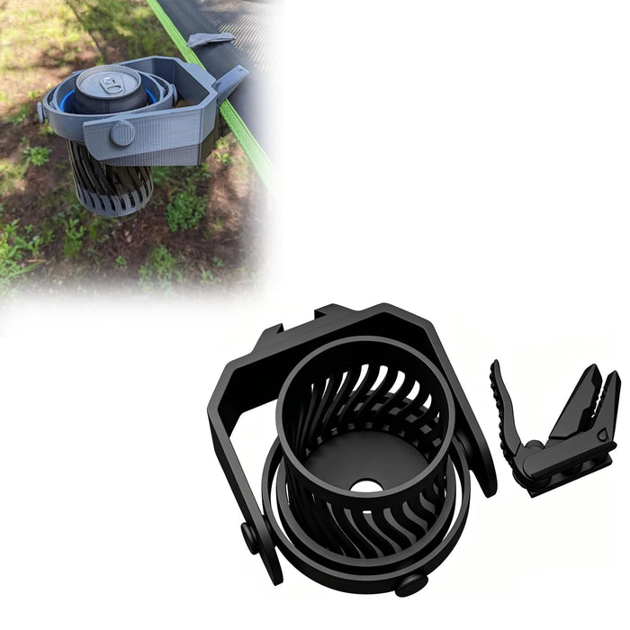 Clamping Gimbaled Drink Holder Compatible with Dino Clip Hammock Setup & Outdoor Gear, Adjustable Clamp-On Cup Holder for Camping, Hammock, RV, Picnic & Travel Use