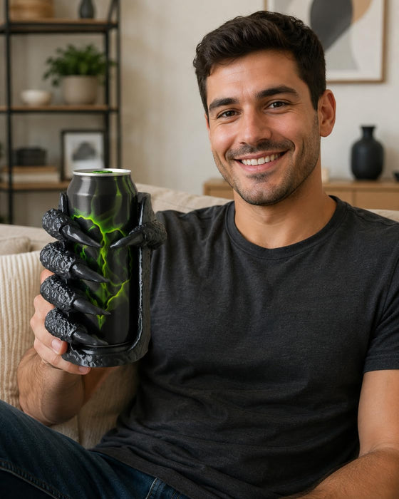 Gothic Claw Can Holder with Handle for 16 oz Tall Cans, 3D Printed Beverage Holder for Energy Drinks, Soda and Beer, Black