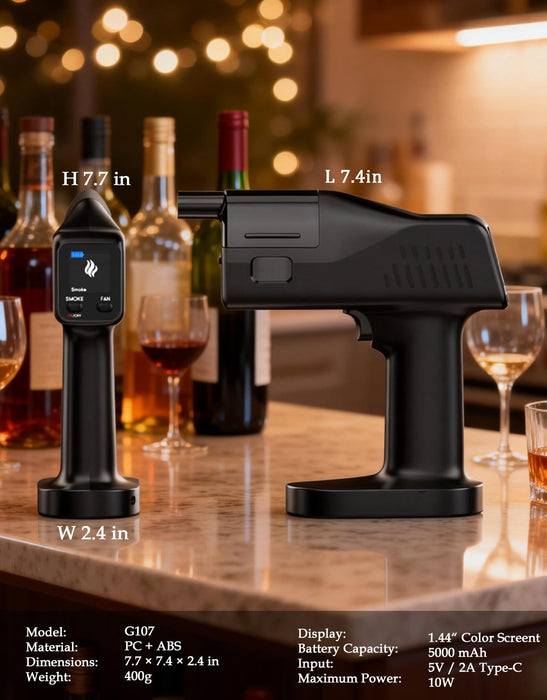 Cocktail Bubble Smoke Gun - Adds Flavor & Visual Effect to Drinks & Food, Dual Modes, Color Display, Rechargeable 5000mAh, Ideal for Home, Bars, Parties & Gifts