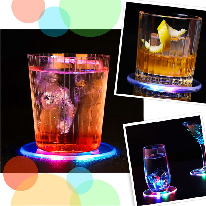 10 PCS Colorful LED Coasters for Drinks, Ultra-Thin LED Luminous Coaster Cocktail Coaster, Non-Slip & Waterproof Transparent Bar Beer Beverage Coasters w/ 10 PCS Extra Batteries for Club Party Wedding