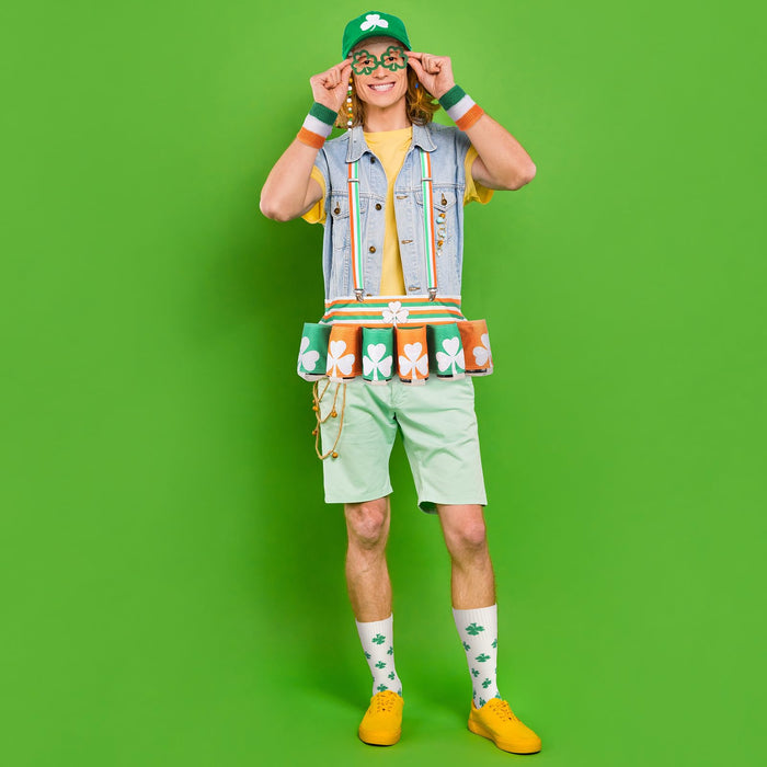 Mepase St Patrick's Day Costume Outfit Leprechaun Accessories Funny Beer Waist Drink Belt Holder Pack for Irish Day(Flag)