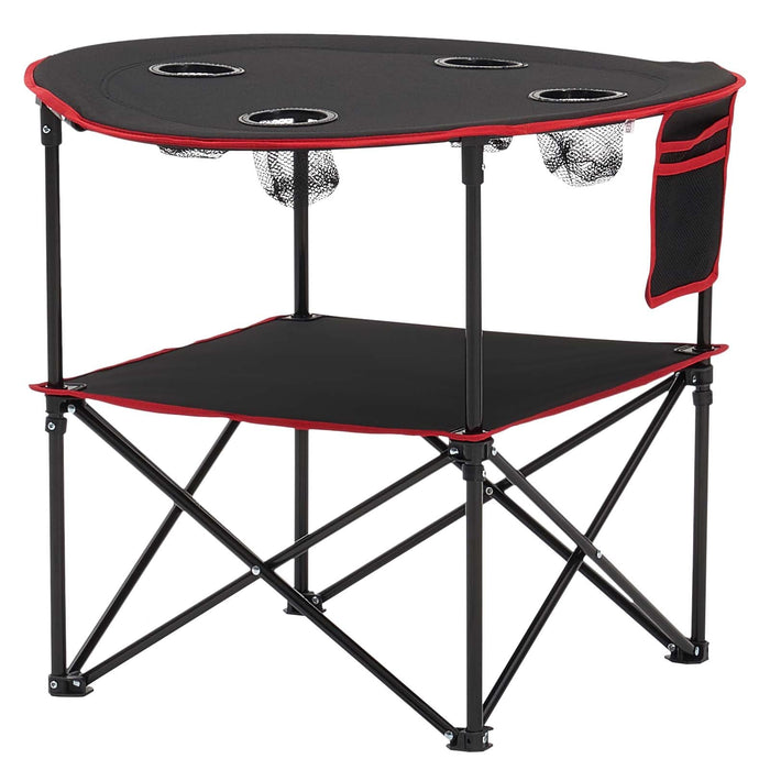 VEVOR Folding Camping Table, Portable Outdoor Lightweight Picnic Table, 600D Oxford Fabric Waterproof Canvas Travel Beach Tables, with 4 Cup Holders, Carry Bag, for Tailgating Camping Picnic, Black