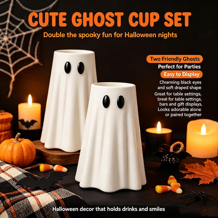 Ghost Can Holder, Halloween Ghost Figurine Table Decor, Cute Ghost Drink Cooler Sleeve with Bottle Opener, Universal Beverage Holder for Slim Cans, Spooky Party Decor (Black, 12 oz Standard)