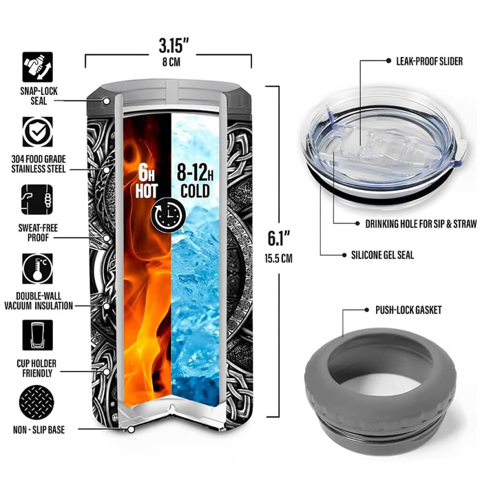 SANDJEST Wolf Tumbler Raven Viking 4 in 1 12oz Tumbler Can Cooler Coozie Skinny Stainless Steel Tumbler Gift for Men Dad Son Father Husband Christmas Birthday