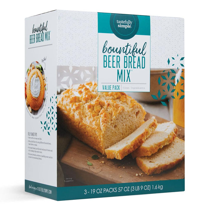 Tastefully Simple Bountiful Beer Bread Mix, Incredibly Easy to Make Artisan Bread Loaves, Just Add Beer or Soda, No Bread Machine Needed, Nothing Artificial, 19 Ounces (Pack of 3)