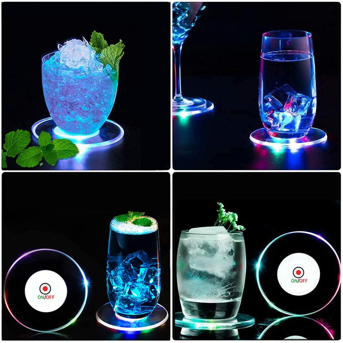 10 PCS Colorful LED Coasters for Drinks, Ultra-Thin LED Luminous Coaster Cocktail Coaster, Non-Slip & Waterproof Transparent Bar Beer Beverage Coasters w/ 10 PCS Extra Batteries for Club Party Wedding