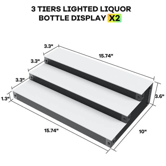 2 Pack LED Lighted Liquor Bottle Display Shelf, Wood Bar Wall Mount, 15.7 Inch, 2 Pack, with RF Remote & App Control (2)