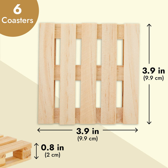 Juvale Wood Pallet Coasters - Pack of 6, 3.9 x 3.9 in, Brown - Square Wooden Drink Coasters for Hot & Cold Beverages - Novelty Mini Pallet Design for Home & Office