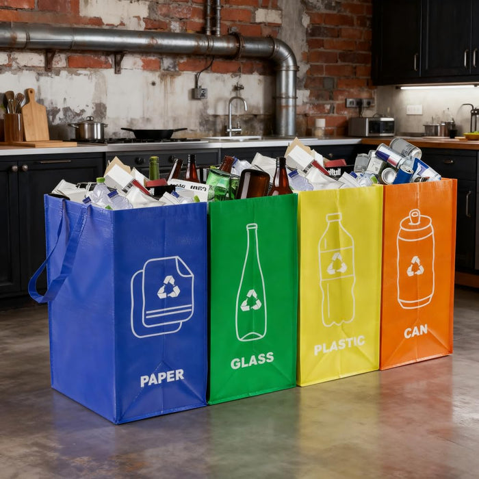 4 PCS Recycle Bin,Separate Recycling Bin,Reusable Waterproof Waste Baskets for Kitchen Office Home,Indoor Recycle Bins Waste Trash Sorting Organizer