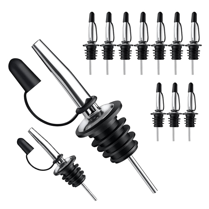 Pafusen 12 Pack Liquor Pour Spout With Dust Caps - Bottle Pourers for Alcohol, Olive Oil - Speed Pourers, Bar Bartender Accessories