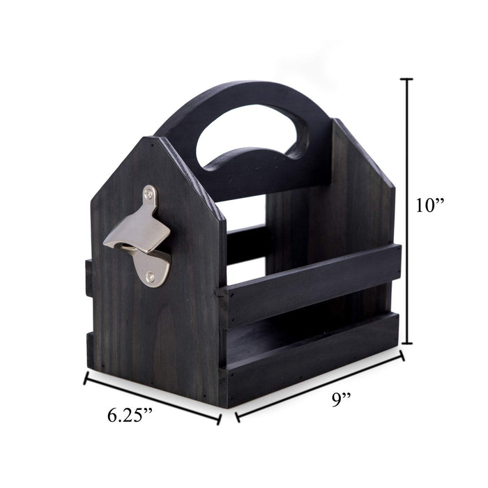 Bey-Berk Personalized Solid Wood Beer Caddy (Black), Six-Pack Bottle Carrier with Curved Handle, Built-in Bottle Opener and Custom Laser Etched Front