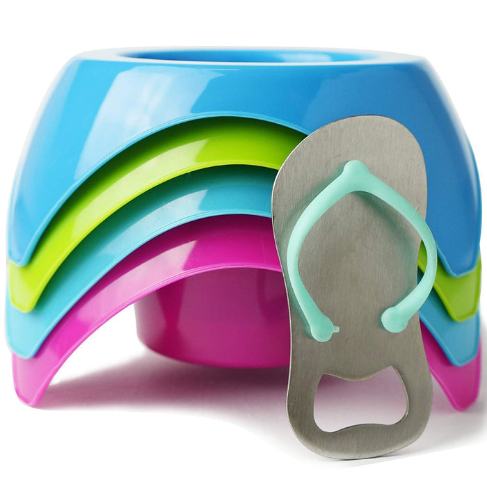 Mookundy - Sand Beach Cup Holders with Stainless Steel Bottle Opener. Portable Sand Coaster | 4 Pack