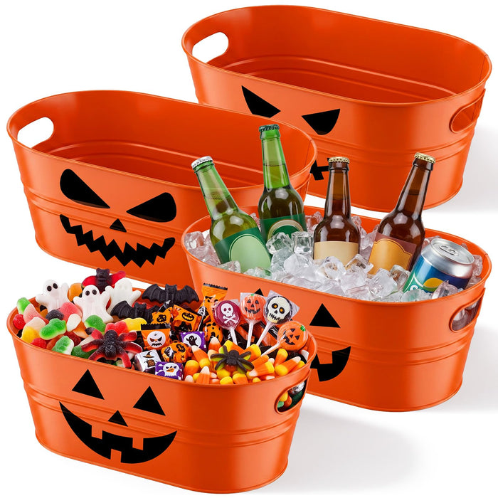 4 Pcs Large Halloween Ice Buckets 4 Gallons Pumpkin Candy Bowl