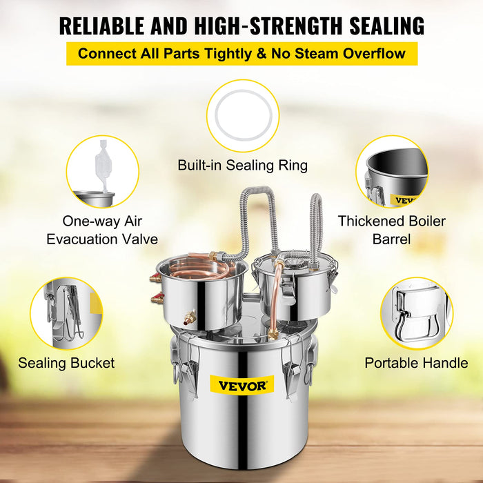 VEVOR Alcohol Still 5GAL/20L, Alcohol Distiller with Thumper Keg, Distillery Kit for Alcohol with Copper Tube & Build-in Thermometer & Water Pump