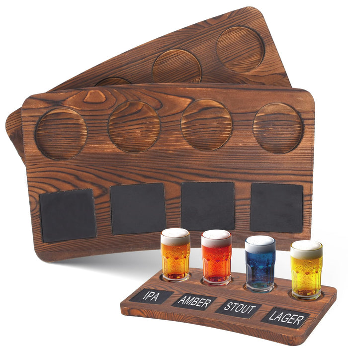 QVEEQ Beer Flight Boards, Drink Flight Boards, Brown Wood Drink Flight Board and Chalkboard Labels for Beer Lover and Bartender(Excluding Wine Glasses,2 Boards)