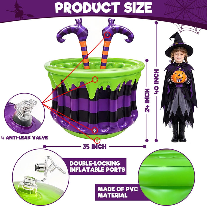 Large Halloween Inflatable Witch Cauldron Cooler Halloween Party Decoration,200+ Cans Super Capacity Drink Cooler 2-in-1 Inflatable Halloween Decorations& Bar for Indoor Outdoor Garden Lawn Yard