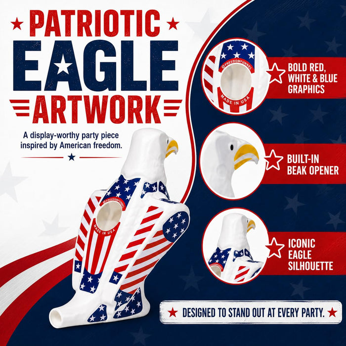 Freedom Funnel – Patriotic Eagle Beer Funnel with American Flag Design – 60oz Capacity and Smooth, Fast Pour – Made in USA – Durable, Washable Plastic – Patriotic Party Starter