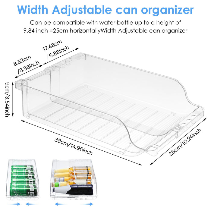 2 Pack Clear Width Adjustable Soda Can Organizer for Refrigerator Expandable Soda Cans Dispenser for Beer Seltzer Pop Can Drink Organizer for Fridge Kitchen Pantry