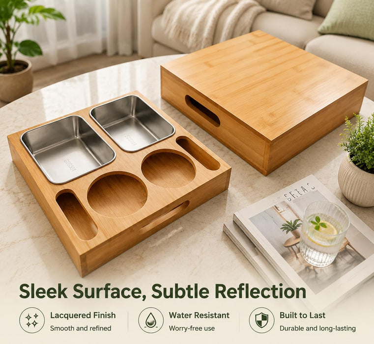 Bamboo Couch Tray with Cup Holders & Phone Slot – Sofa Snack Tray Organizer for Drinks, Snacks, Remote & Phone – Couch Caddy for Movie Night & Gifts for Men, Dad, Husband