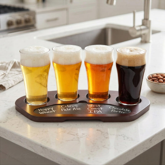Final Touch Craft Beer Flight Set with Solid Wood & Slate Serving Board (GBT114)