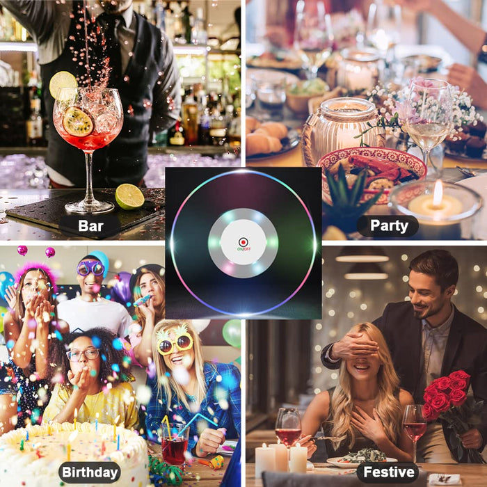 10 PCS Colorful LED Coasters for Drinks, Ultra-Thin LED Luminous Coaster Cocktail Coaster, Non-Slip & Waterproof Transparent Bar Beer Beverage Coasters w/ 10 PCS Extra Batteries for Club Party Wedding