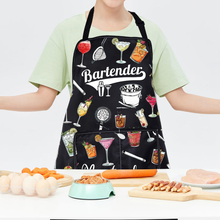 CMNIM Bartender Aprons with Pockets Bartender Gifts for Cocktail Lovers Barman Apron Mixology Bartending Gift for Mixologists (Bartender Aprons)