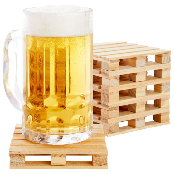 Juvale Wood Pallet Coasters - Pack of 6, 3.9 x 3.9 in, Brown - Square Wooden Drink Coasters for Hot & Cold Beverages - Novelty Mini Pallet Design for Home & Office