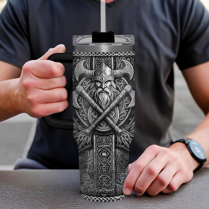 Viking Tumbler Gifts for Men, 40oz Stainless Steel Insulated Coffee Tumbler With Lid & Straw, Travel Cup Gift for Husband Dad, Christmas Birthday