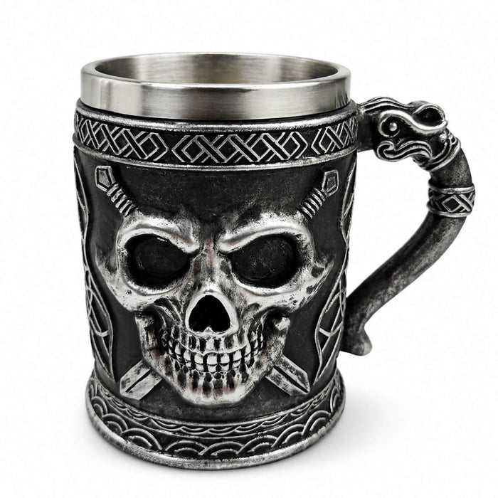 Brillantreal Viking Skull Tankard, 14oz Stainless Steel Beer Stein
