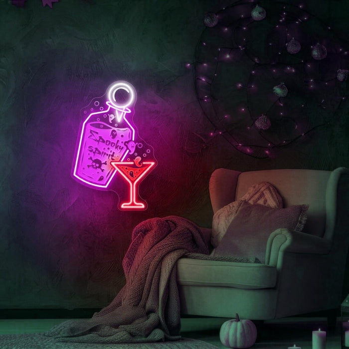 Halloween Spooky Spirits Neon Sign Cocktail LED Light, Dimmable USB-Powered with Adjustable Brightness, Easy to Hang, Wall Decor for Lounge, Home Bar&Haunted Pub
