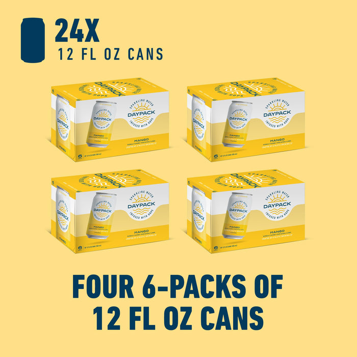 Athletic Brewing Company Daypack Sparkling Water Infused With Hops, Gluten Free & Vegan Soda Water, Zero Calorie, Natural Flavors, Mango, 24 Pack, 12 FL Oz Cans