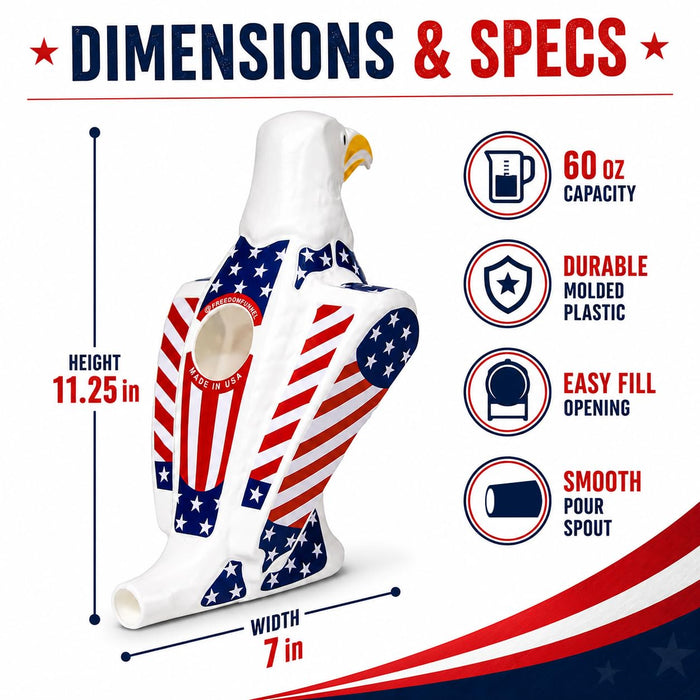 Freedom Funnel – Patriotic Eagle Beer Funnel with American Flag Design – 60oz Capacity and Smooth, Fast Pour – Made in USA – Durable, Washable Plastic – Patriotic Party Starter