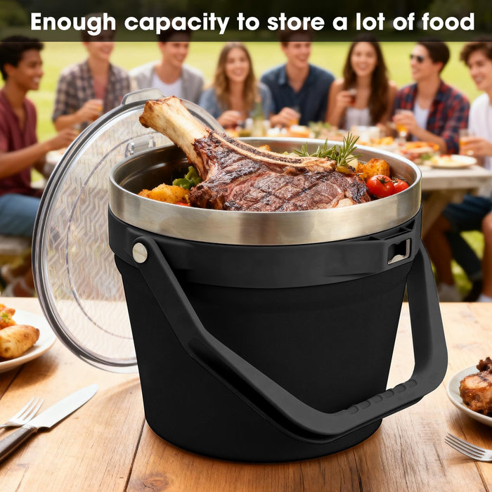 COKTIK 7L Insulated Ice Bucket with Lid，Double Wall Vacuum Stainless Steel Beverage Bucket Keeps Frozen Longer，Holds 6 Longnecks or 3 Bottles of Wine，for Cocktail, Champagne(No Accessories, Black)