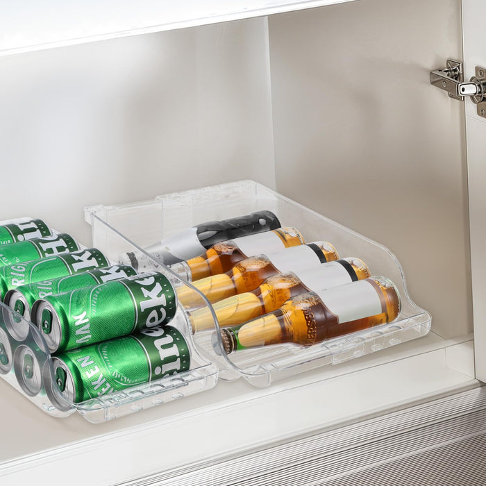2 Pack Clear Width Adjustable Soda Can Organizer for Refrigerator Expandable Soda Cans Dispenser for Beer Seltzer Pop Can Drink Organizer for Fridge Kitchen Pantry