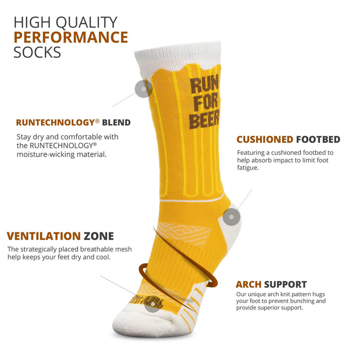Gone For a Run Inspirational Athletic Running Socks | Mid-Calf | Run for Beer | Dark Blue