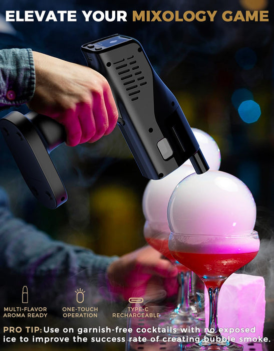 Cocktail Bubble Smoke Gun - Adds Flavor & Visual Effect to Drinks & Food, Dual Modes, Color Display, Rechargeable 5000mAh, Ideal for Home, Bars, Parties & Gifts