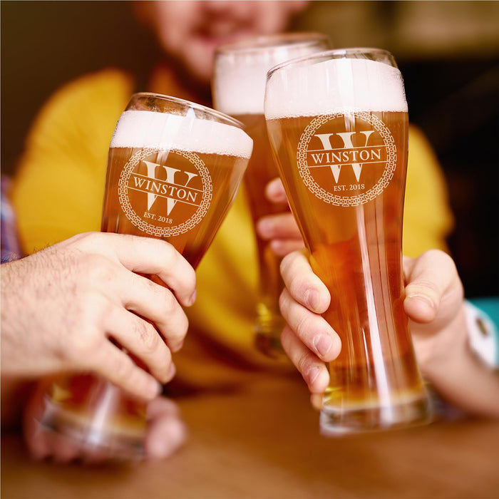 Gifts Inscribed Personalized Pilsner Beer Glass 16 oz – Engraved Tall Pint Glass Custom Designs – Unique Beer Gift for Men, Dad, Groomsmen, Weddings, Birthdays, Father’s Day