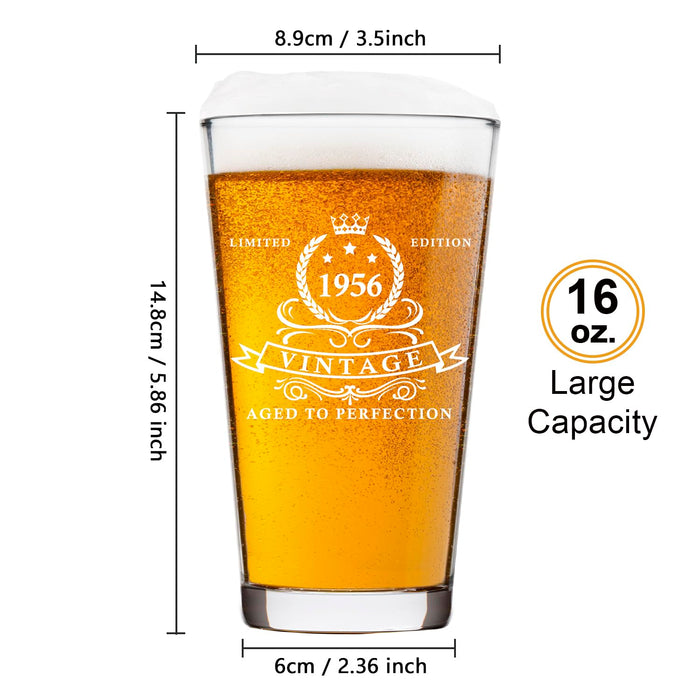 LIGHTEN LIFE 70th Birthday Gifts for Men 16oz,1956 Beer Glass in Barrel Box,70th Birthday Gift Ideas,1956 Pint Glass for 70 Years Old Dad,Husband