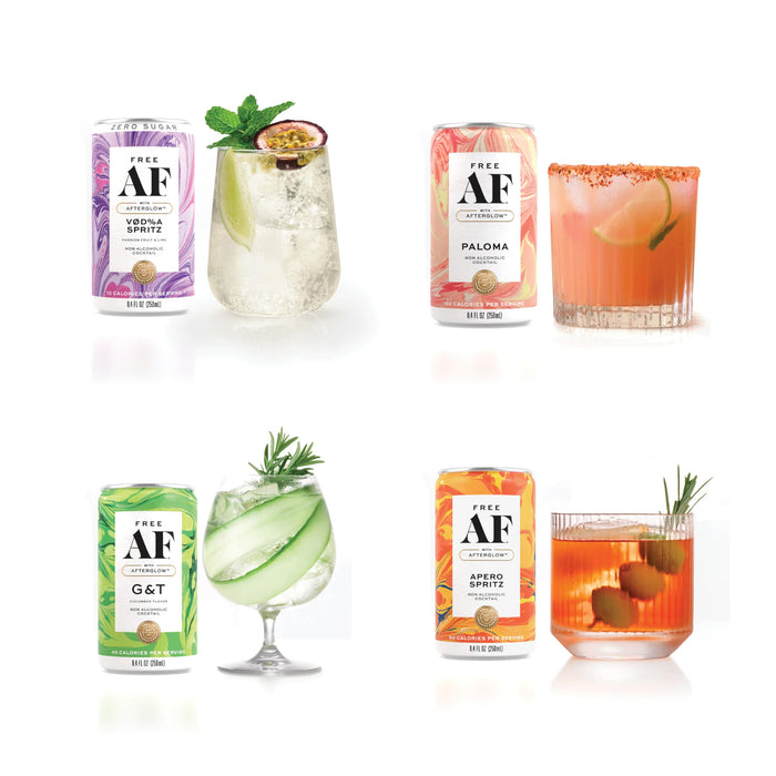 AF Drinks Non-Alcoholic Variety Pack | Alcohol Alternative Sparkling Cocktails with AFTERGLOW Botanical Warmth | Gluten-Free, Low-Calorie | 8.4 oz Cans