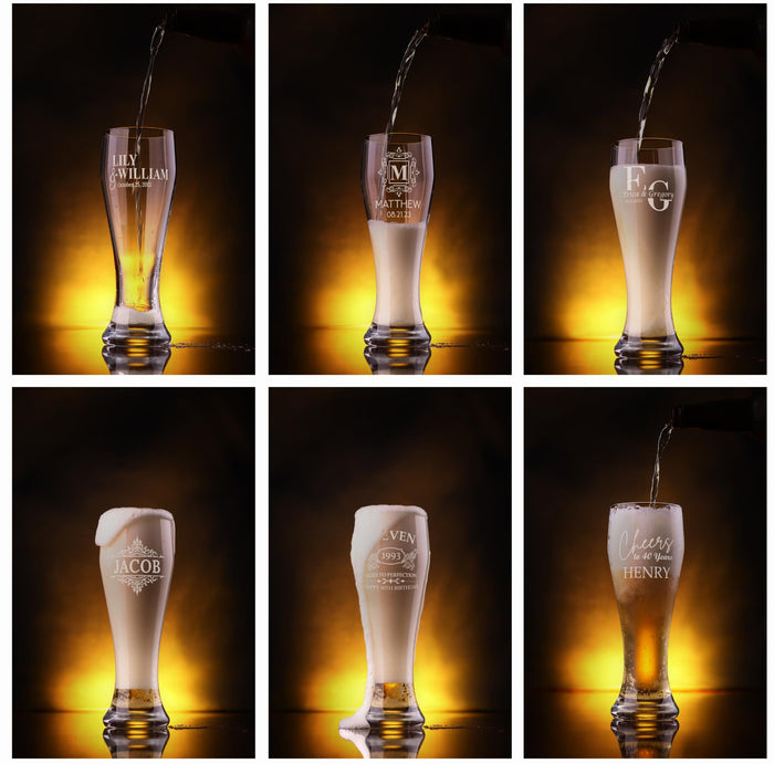 Gifts Inscribed Personalized Pilsner Beer Glass 16 oz – Engraved Tall Pint Glass Custom Designs – Unique Beer Gift for Men, Dad, Groomsmen, Weddings, Birthdays, Father’s Day