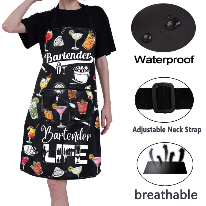 CMNIM Bartender Aprons with Pockets Bartender Gifts for Cocktail Lovers Barman Apron Mixology Bartending Gift for Mixologists (Bartender Aprons)