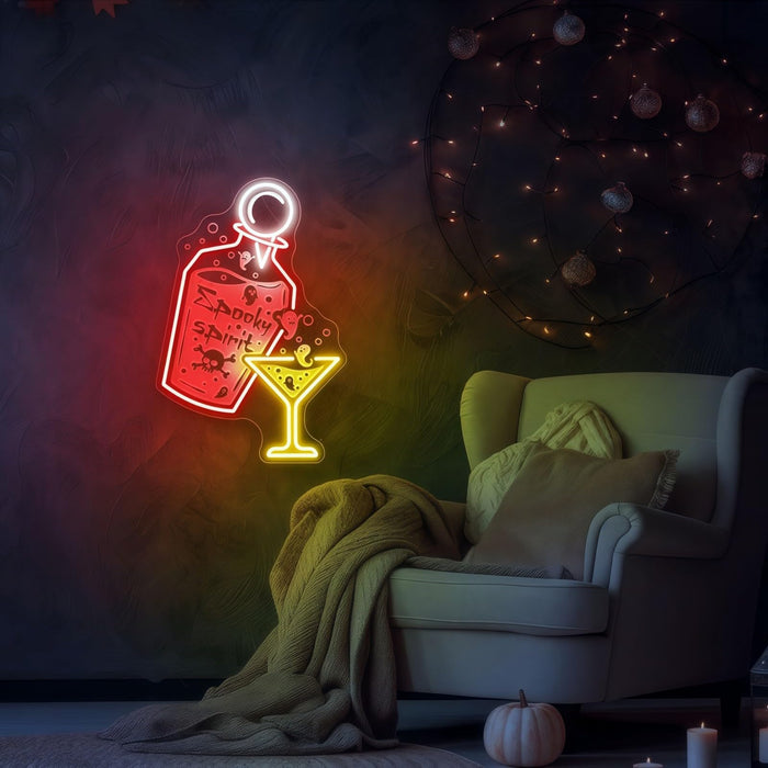 Halloween Spooky Spirits Neon Sign Cocktail LED Light, Dimmable USB-Powered with Adjustable Brightness, Easy to Hang, Wall Decor for Lounge, Home Bar&Haunted Pub