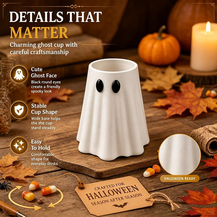 Ghost Can Holder, Halloween Ghost Figurine Table Decor, Cute Ghost Drink Cooler Sleeve with Bottle Opener, Universal Beverage Holder for Slim Cans, Spooky Party Decor (Black, 12 oz Standard)