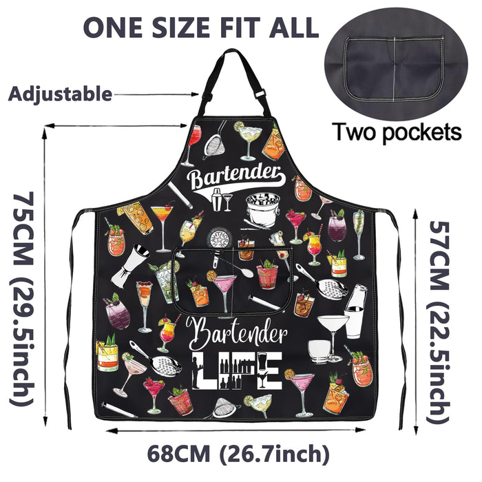 CMNIM Bartender Aprons with Pockets Bartender Gifts for Cocktail Lovers Barman Apron Mixology Bartending Gift for Mixologists (Bartender Aprons)